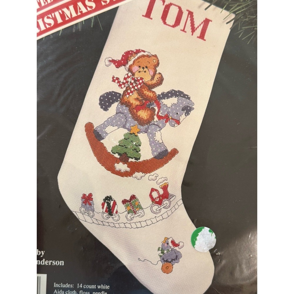 Banar Designs Teddy Bear Rocking‎ Horse Stocking Counted Cross Stitch Kit 16.5"